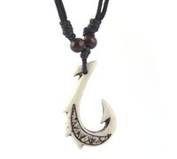 HZMAN Hawaiian White Fish Hook Anhänger Hanf Schnur Kette - Maori Stammes-Halskette Schmuck Geschenk