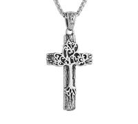 HZMAN Retro Silber Kreuz Kette für Herren Edelstahl Baum des Lebens Kreuz Anhänger Halskette Spiritueller Glaube Amulett Schmuck Geschenk