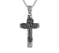 HZMAN Retro Silber Schwarz Kreuz Kette für Herren Edelstahl Baum des Lebens Kreuz Anhänger Halskette Spiritueller Glaube Amulett Schmuck Geschenk