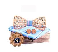 HZQIFEI Fliege aus Holz, 4-teiliges Set mit Fliege aus Holz + Manschettenknöpfe + Brosche + quadratische Tasche, modisches Accessoire, Stil #21, Ensemble de 4 pièces