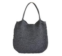 Hzxsny Leichte Strohtasche für Damen, Stroh-Strandtasche, Tragetasche, große gewebte Tragetasche, Strohtasche, Sommer-Strand-Rattan-Handtasche, Schwarz, Free, Tragetasche