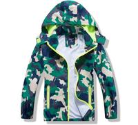 HZXVic Regenmantel für Jungen und Mädchen, wasserdichte Outdoor-Jacken mit Kapuze, Dinosaurier-Regenmantel, Alter 2-7 Jahre, grün camo, 10-12 Years
