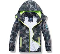 HZXVic Regenmantel für Jungen und Mädchen, wasserdichte Outdoor-Jacken mit Kapuze, Dinosaurier-Regenmantel, Alter 2-7 Jahre, Schwarz-Camo, 7-8 Years