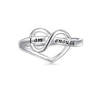 I Am Enough Ring für Damen Mädchen S925 Sterling Silber Inspirierender Herzring für Angstlinderung Geburtstag Weihnachten Geschenke (54 (17.3))