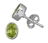 I-be, Peridot Edelstein facettiert 6x8 mm Ohrstecker oval, 925 Silber, im Geschenketui, 354622/6x8