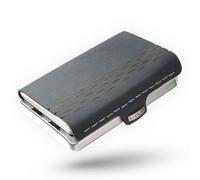 I-CLIP MAX Edelstahl Satiniert Race - Geldbeutel - Slim Wallet mit Platz für 14 Karten- Geldscheinklammer für bis zu 30 Geldscheine - Edelstahlrahmen mit Echtleder-Cover