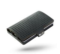 I-CLIP Original Herren Geldbörse - Slim Wallet mit Geldklammer - Mini-Portemonnaie mit Platz für bis zu 12 Karten - Ultraleicht mit nur 22g - Schwarzes Leder mit Lochprägung - Schwarzer Rahmen