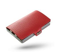 I-CLIP Original Herren Geldbörse - Slim Wallet mit Geldklammer - Mini-Portemonnaie mit Platz für bis zu 12 Karten - Ultraleicht mit nur 22g - Genarbtes Echtleder, Rot - Silberner Rahmen