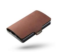 I-CLIP Original Herren Geldbörse - Slim Wallet mit Geldklammer - Mini-Portemonnaie mit Platz für bis zu 12 Karten - Ultraleicht mit nur 22g - Soft Touch Leder Oak - Schwarzer Rahmen