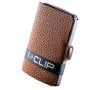I-CLIP Original Herren Geldbörse - Slim Wallet mit Geldklammer - Mini-Portemonnaie mit Platz für bis zu 12 Karten - Ultraleicht mit nur 22g - Genarbtes Echtleder, Braun - Silberner Rahmen
