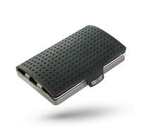 I-CLIP Original Herren Geldbörse - Slim Wallet mit Geldklammer - Mini-Portemonnaie mit Platz für bis zu 12 Karten - Ultraleicht mit nur 22g - Schwarzes Leder mit Lochprägung - Silberner Rahmen