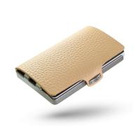 I-CLIP Original Mini Wallet mit Geldklammer - Slim Wallet - Kleiner Geldbeutel - Portemonnaie - Kartenetui - cremefarbenes, genarbtes Echtleder