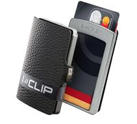 I-CLIP Original Mini Wallet mit Geldklammer - Slim Wallet - Kleiner Geldbeutel - Portemonnaie - Kartenetui - schwarzes, genarbtes Echtleder