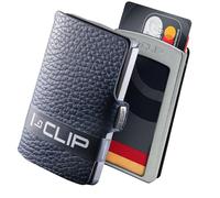 I-CLIP Original Mini Wallet mit Geldklammer - Slim Wallet - Leder Geldbörse - Portemonnaie - Kartenetui - blaues, genarbtes Echtleder