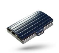 I-CLIP Original Slim Wallet - Leder Geldbörse mit Geldklammer - Mini Wallet für Karten und Geldscheine - Blaues Saddleleder mit silbernem Rahmen