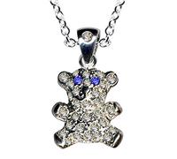 I HALSKETTE mit Teddy Bär Anhänger I Echt Massiv Silber 925 + Zirkonia I Klassik Collier ISteinfarbe: klar weiss blau I Online Shop Schmuck kaufen I 54001 I