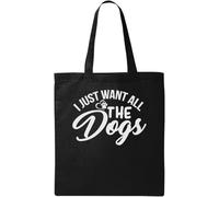 I Just Want All The Dogs Paw Heart Graphic Natürliche ökologische Baumwoll-Tragetasche, Schwarz, Schwarz , Einheitsgröße