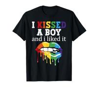 I Kissed A Boy And I Like It LGBT Pride Regenbogen-Lippen T-Shirt