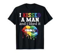 I Kissed A Man And I Like It LGBT Rainbow Pride Lips T-Shirt