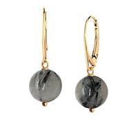 I.L.U.S 18K vergoldete Silber-Ohrringe für Damen mit 12mm Rutilquarz-Kristall - Elegante hängende Edelstein-Ohrhänger in Gold, Schmuck mit großen weißen Kugelsteinen-Geschenk Frauen