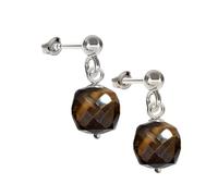 I.L.U.S Tigerauge Ohrringe Stecker Silber 925-Ohrhänger in Braun Stein Hängend-Braun Edelstein Schmuck Damen-Braune Kugel Ohrringe Tiger Eye-Ohrstecker mit Naturstein