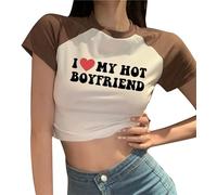 I Love My Hot Boyfriend Crop T-Shirt Damen Mädchen Kurzarm Y2K Crop Top Lustige Buchstaben Druck Rundhals Slim Fit T-Shirt, # 5, S