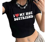I Love My Hot Boyfriend Crop T-Shirt Damen Mädchen Kurzarm Y2K Crop Top Lustige Buchstaben Druck Rundhals Slim Fit T-Shirt, # 2, M