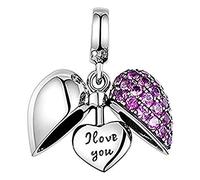 "I Love You"-Charm, 925er-Sterlingsilber, Herzanhänger, Jahrestags-Charm, Geburtsstein-Charm für Pandora-Armband