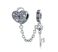 I Love You Forever, Herz-Schlüsselanhänger, passend für Pandora-Armband, 925er Sterlingsilber, Sicherheitskette für Armband Schloss und Schlüsselanhänger.