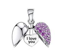 I Love You Lila Liebes Herz Charm, 925 Sterling Silber passend für Pandora Moments Armbänder und Halsketten - Geschenkfür Damen Mama, Nan, Ehefrau, Tochter, Schwester - Ich Libe dich
