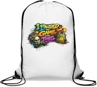 I Paused My Game Bold Design Gym Sack Casual Drawstring Bag White
