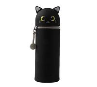 I-TOTAL® - Federmäppchen aus weichem Silikon für die Schule, ausziehbar mit konturierter Form (Black CAT)