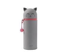 I-TOTAL® - Federmäppchen aus weichem Silikon für die Schule, ausziehbar mit konturierter Form (Grey CAT)