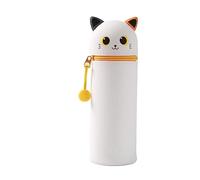 I-TOTAL® - Federmäppchen aus weichem Silikon für die Schule, ausziehbar mit konturierter Form (ORANGE CAT)