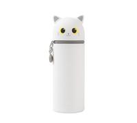 I-TOTAL® - Federmäppchen aus weichem Silikon für die Schule, ausziehbar mit konturierter Form (White CAT)