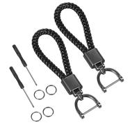 IANFAN 2 Stück Schlüsselanhänger Geflochten Leder, Schlüsselanhänger für Auto Motorrad Schwarze Schlüsselband mit D Ring Schlüsselring Schlüsselband Kurz Keychain für Auto Motorrad Fahrrad Haus