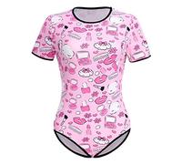 IBAKOM Damen Niedlicher Druck Pyjama Body Kurzarm Strampler Einteiler Nachtwäsche Trikot Nachtwäsche Unterkleidung Schlafanzug Lounge-Wäsche Rosa -blumig XL