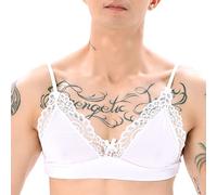 IBAKOM Herren Spitzen Unterwäsche Sissy Dessous Floraler Spitzen-BH/Transparenter Slip Unterhose Männer Crossdressing Unterwäsche Nachtwäsche Weiß-BH XL