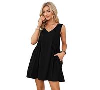 IBAKOM Kleider Damen Sommer Sommerkleid Kurz Ärmellos Freizeitkleid mit Taschen V-Ausschnitt Strandkleid Casual Minikleid Dresses for Women Große Größen Oversize Schlafkleid Nachthemd schwarz XL