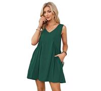 IBAKOM Kleider Damen Sommer Sommerkleid Kurz Ärmellos Freizeitkleid mit Taschen V-Ausschnitt Strandkleid Casual Minikleid Dresses for Women Große Größen Oversize Schlafkleid Nachthemd grün XL