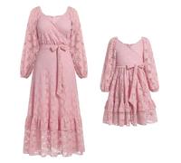IBAKOM Mutter Tochter Matching Kleid Mama und ich Kleider Langarm Freizeitkleid Boho Strandkleid Kleid Herbst Winter Frauen Mädchen Passendes Kleid Familie Passendes Outfit rosa 8-9 Jahre