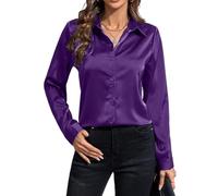 IBAOTORONI Damenhemden, weich, knitterfrei, Satin, Knopfleiste, langärmelig, klassischer Kragen, Business, Freizeit, Seidenblusen, Violett, XX-Large