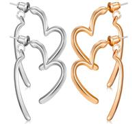 ibasenice 2 Paar Damen Herzförmige Hängeohrringe Modeschmuck Ohrringe in Weiß und Gold Filigrane Valentinstag Ohrringe für Frauen Leichte Statement für Alltag und Geschenk