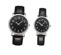 ibasenice 2 Stück Herren und Damenuhren aus Legierung Klassische Schwarze Quarz Armbanduhren mit Lederband Hautfreundlich und Bruchfest Modisch für Freizeit und Business