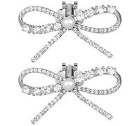 ibasenice 2 Stück Strass Schleifen Schuhclips für Damen Silberne Legierung mit Eisen Eleganter Bow Design Schuhschmuck für Flats und Sandalen Langlebige Clip On Verzierung