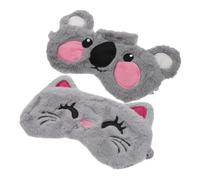 ibasenice 2 Stück Weiche Plüsch Augenmaske mit Niedlichen Tiermotiven Koala und Katze Verstellbar Lichtundurchlässig Waschbar für Schlaf Nickerchen Reisen und Entspannung