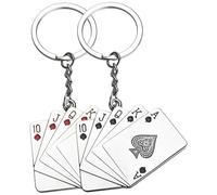 ibasenice 2stücke Pokerkarten Schlüsselanhänger aus Metall Dekorativer Taschen Rucksack anhänger Stilvoller Glücksbringer für Kartenspiel fans Rot und Schwarz Langlebiges Design