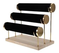 ibasenice Armbandständer Schmuckhalter 3 Etagen Holz mit Samtbezogenem Sockel zur Aufbewahrung von Uhren Armbändern Haargummis Schwarz für Schmuckpräsentation