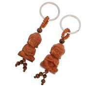 ibasenice Buddha mit Flexibler Handhabung 2 Stück Holzanhänger Schlüsselanhänger aus Eisen und für Rucksack und Koffer als Kreative Auto Dekoration