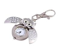 ibasenice Cartoon Eule Taschenuhr Schlüsselanhänger Pocket Watch Damenanhänger Kreatives Design Weiß Langlebig mit Lesbaren Arabischen Zahlen Geschenkidee